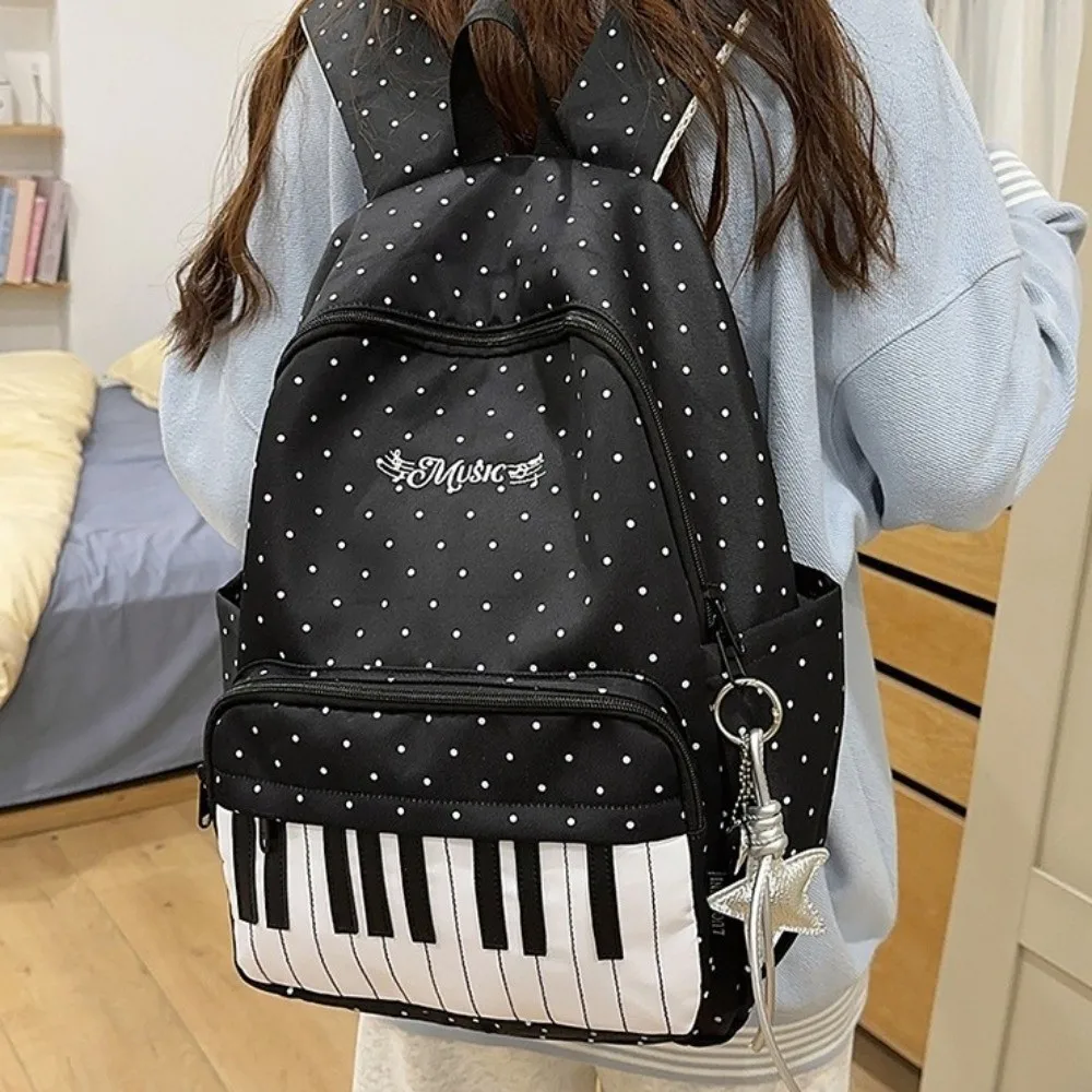Nylon Polka Dot Print Backpack Preppy Style Cute Large Capacity School Bag Durable Color-blocked Piano Key Backpack Shopping