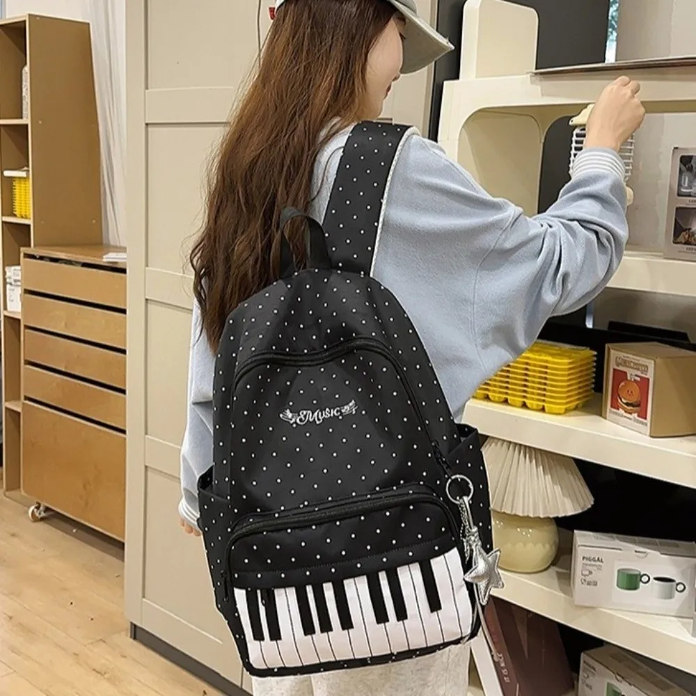 Nylon Polka Dot Print Backpack Preppy Style Cute Large Capacity School Bag Durable Color-blocked Piano Key Backpack Shopping