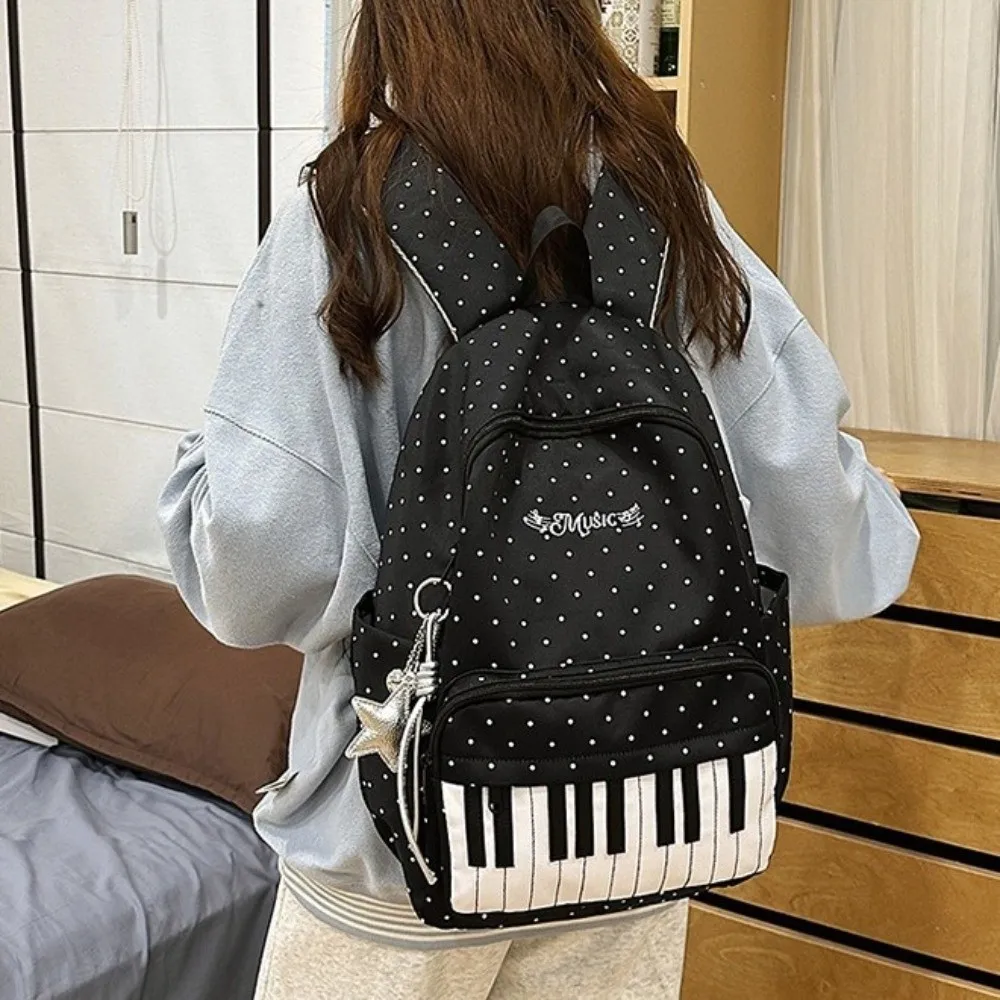 Nylon Polka Dot Print Backpack Preppy Style Cute Large Capacity School Bag Durable Color-blocked Piano Key Backpack Shopping