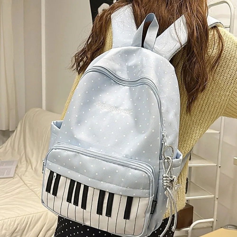 Nylon Polka Dot Print Backpack Preppy Style Cute Large Capacity School Bag Durable Color-blocked Piano Key Backpack Shopping