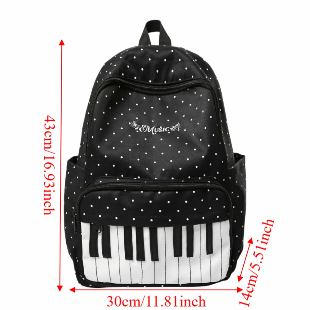 Nylon Polka Dot Print Backpack Preppy Style Cute Large Capacity School Bag Durable Color-blocked Piano Key Backpack Shopping