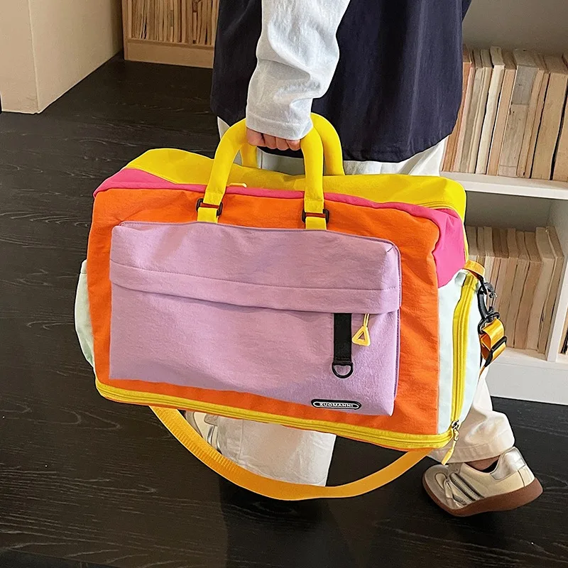 Fashion Dopamine Color Travel Duffle Bag, Expandable Weekend Overnight Bag, Ideal for Yoga, Short Trips, Gym, Weekend Getaways