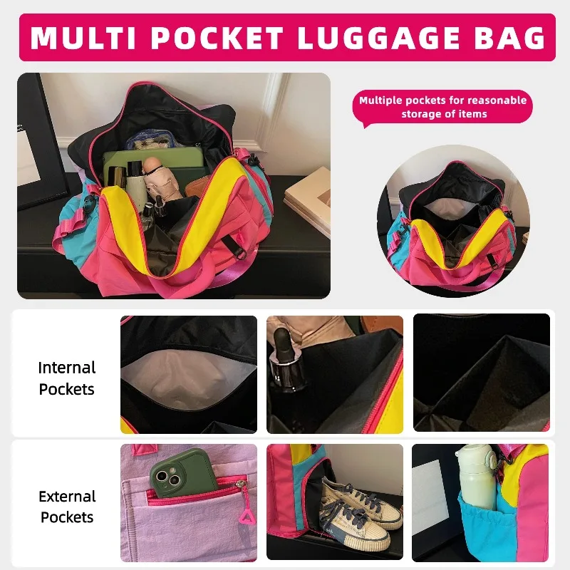 Fashion Dopamine Color Travel Duffle Bag, Expandable Weekend Overnight Bag, Ideal for Yoga, Short Trips, Gym, Weekend Getaways