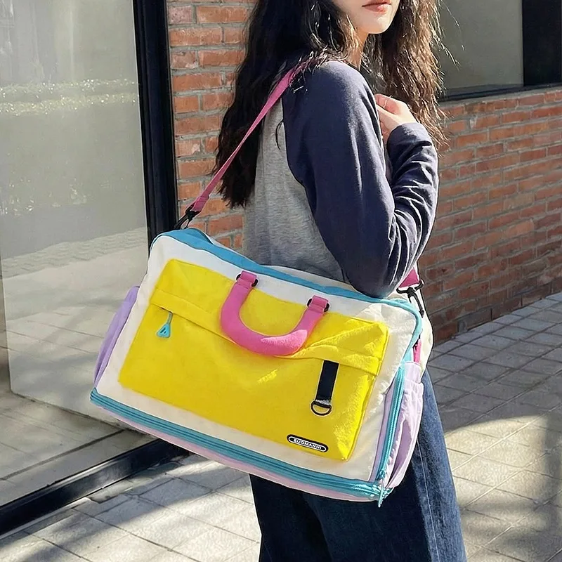 Fashion Dopamine Color Travel Duffle Bag, Expandable Weekend Overnight Bag, Ideal for Yoga, Short Trips, Gym, Weekend Getaways