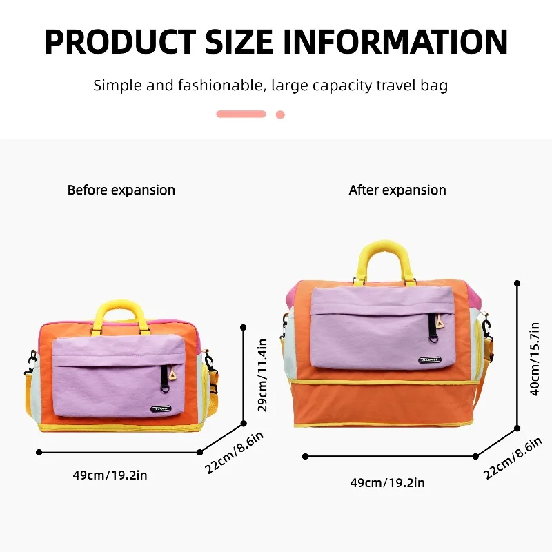Fashion Dopamine Color Travel Duffle Bag, Expandable Weekend Overnight Bag, Ideal for Yoga, Short Trips, Gym, Weekend Getaways
