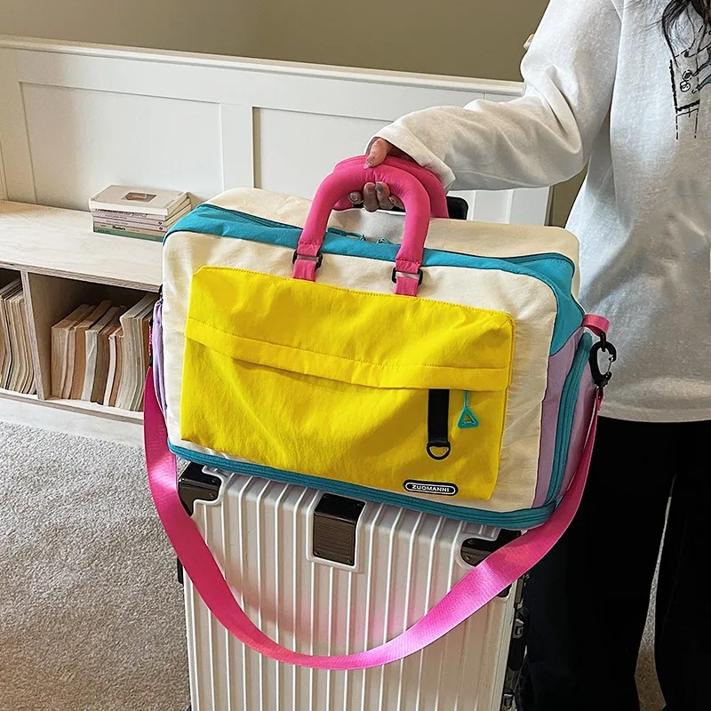 Fashion Dopamine Color Travel Duffle Bag, Expandable Weekend Overnight Bag, Ideal for Yoga, Short Trips, Gym, Weekend Getaways