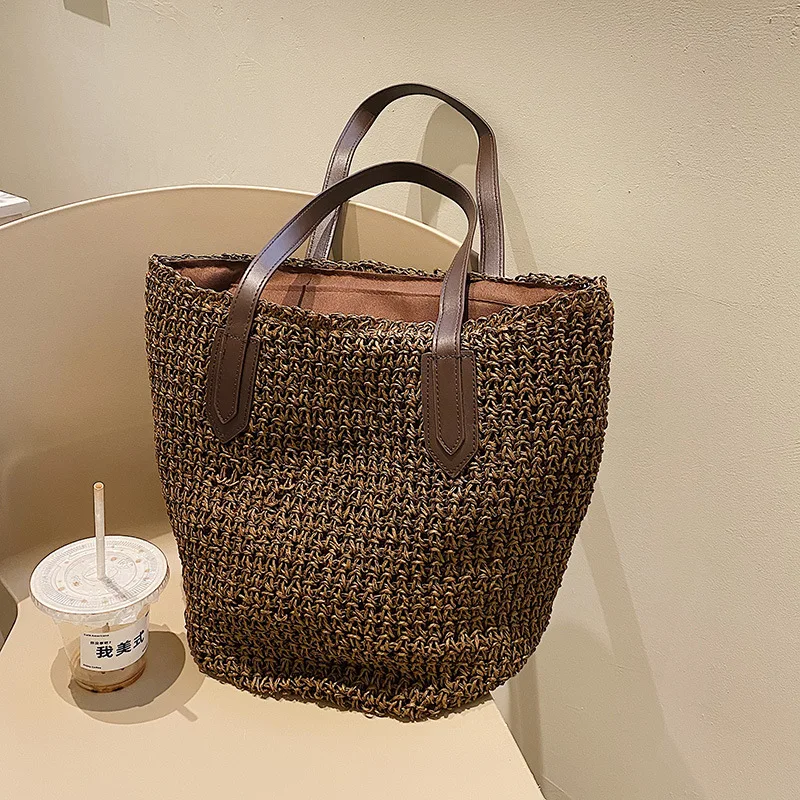 Summer Beach Bags For Women Handmade Rattan Woven Shoulder Bags Large Capacity Straw Bag Bohemian Casual Travel Handbag Totes