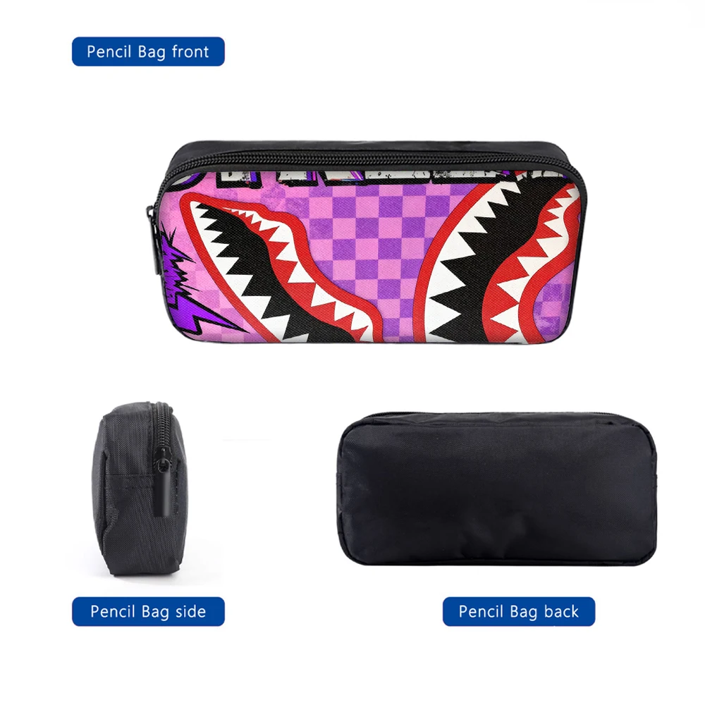 1/2/3/4/5PCS Trendy Shark Graphic Backpack Set | Perfect for School & Daily Adventures