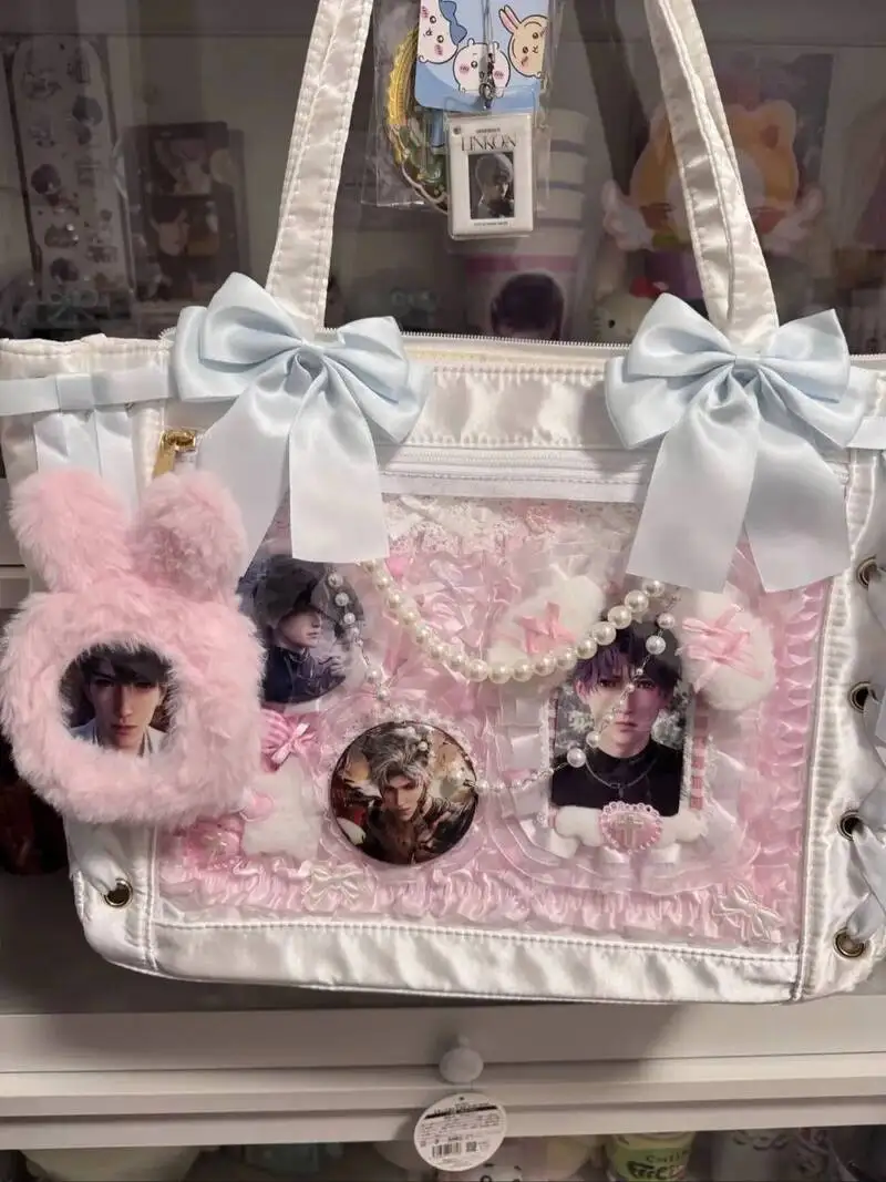 Ita Bag Accessories Anime Badge Card Holder Cute Ribbon Lace Pin Organizer Ita Bag Decorative Insert Board Badge Display Storage