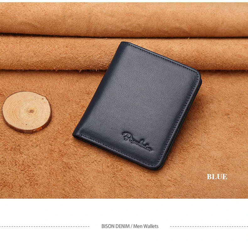 BISON DENIM Black Purse For Men Genuine Leather Men's Wallets Thin Male Wallet Card Holder Cowskin Soft Mini Purses N4429