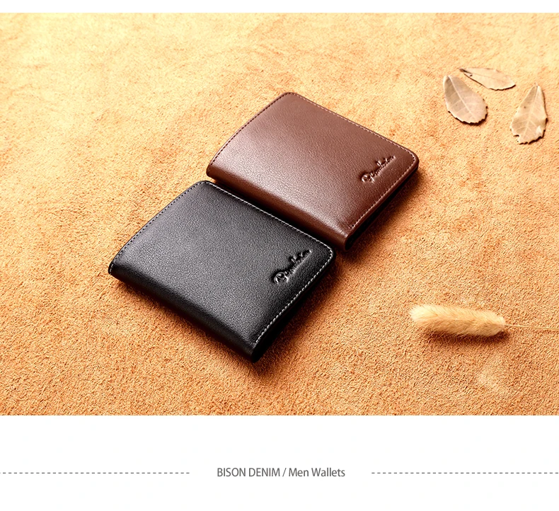BISON DENIM Black Purse For Men Genuine Leather Men's Wallets Thin Male Wallet Card Holder Cowskin Soft Mini Purses N4429