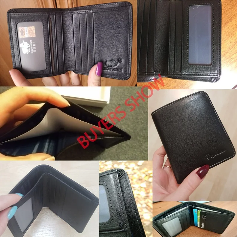BISON DENIM Black Purse For Men Genuine Leather Men's Wallets Thin Male Wallet Card Holder Cowskin Soft Mini Purses N4429