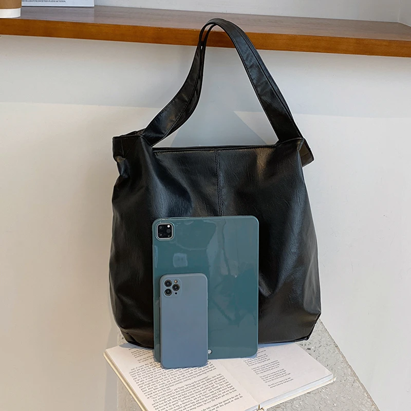 LEFTSIDE Fashion Big Leather Tote Bag for Women 2025 Tend Females Simple Large High Capacity Retro Shoulder Side Bag Handbags
