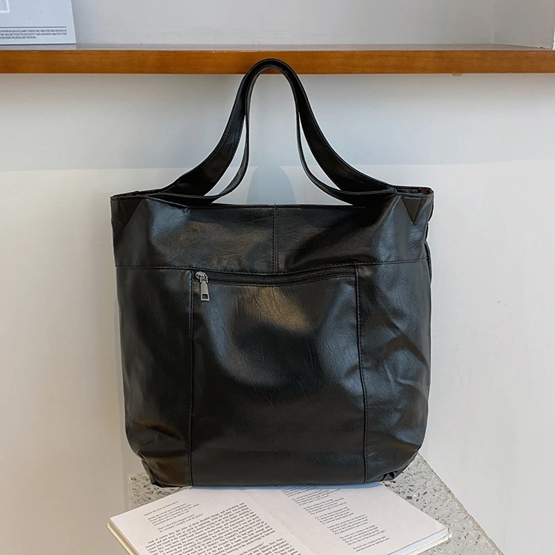 LEFTSIDE Fashion Big Leather Tote Bag for Women 2025 Tend Females Simple Large High Capacity Retro Shoulder Side Bag Handbags