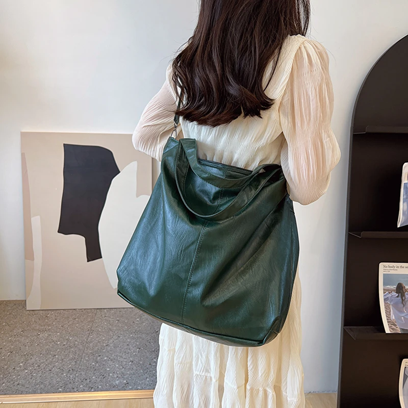 LEFTSIDE Fashion Big Leather Tote Bag for Women 2025 Tend Females Simple Large High Capacity Retro Shoulder Side Bag Handbags