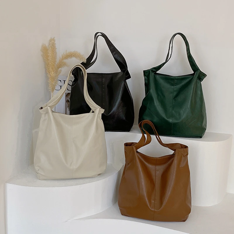 LEFTSIDE Fashion Big Leather Tote Bag for Women 2025 Tend Females Simple Large High Capacity Retro Shoulder Side Bag Handbags