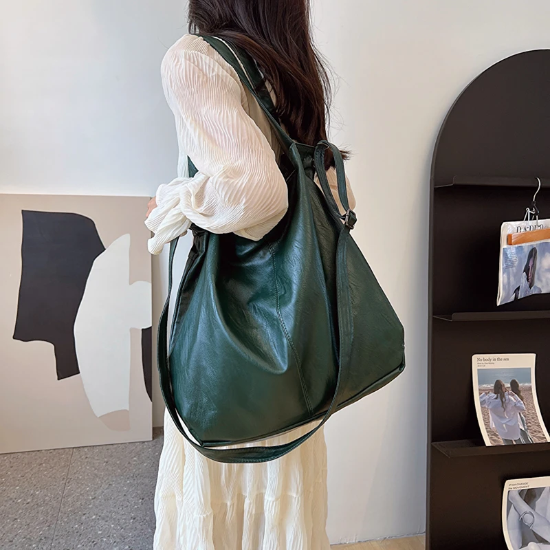 LEFTSIDE Fashion Big Leather Tote Bag for Women 2025 Tend Females Simple Large High Capacity Retro Shoulder Side Bag Handbags