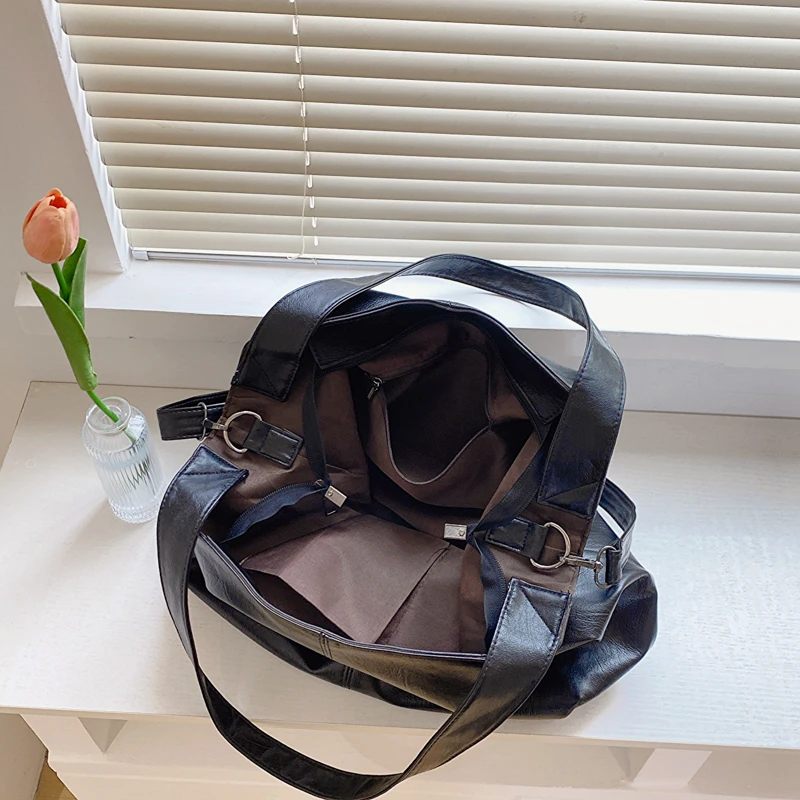 LEFTSIDE Fashion Big Leather Tote Bag for Women 2025 Tend Females Simple Large High Capacity Retro Shoulder Side Bag Handbags