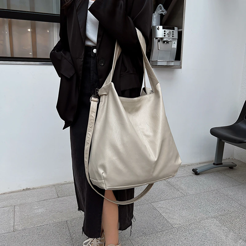 LEFTSIDE Fashion Big Leather Tote Bag for Women 2025 Tend Females Simple Large High Capacity Retro Shoulder Side Bag Handbags