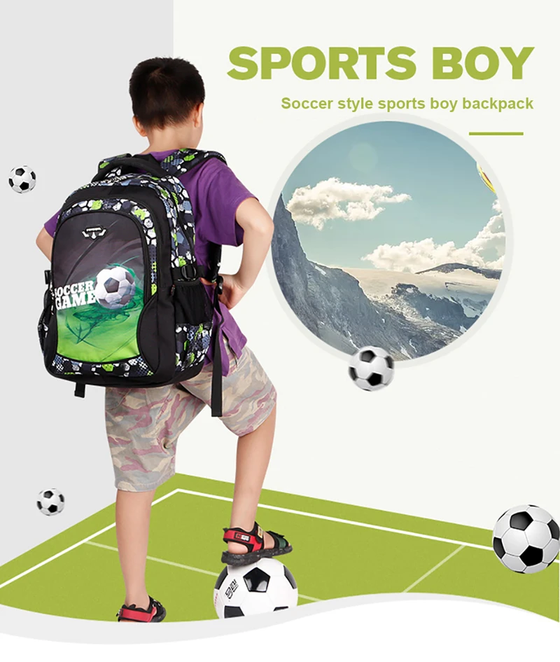 Top Quality Orthopedic Boys School Bags Football Pattern Backpacks Children Kids Satchels Boys Shoulder School Bag Kids Packsack