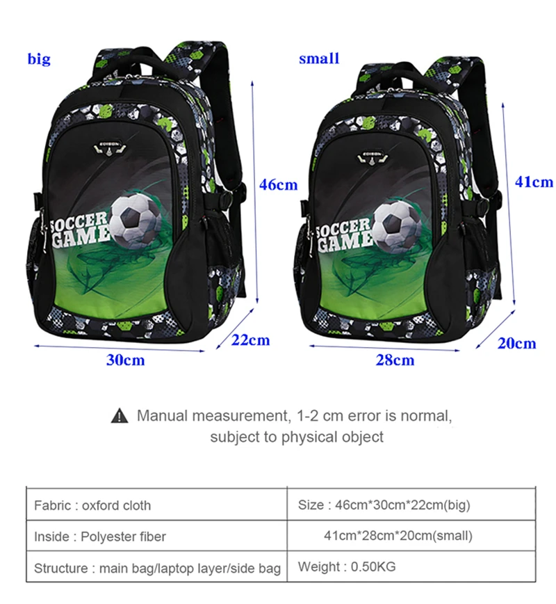 Top Quality Orthopedic Boys School Bags Football Pattern Backpacks Children Kids Satchels Boys Shoulder School Bag Kids Packsack