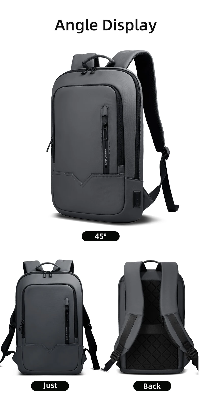 HK Slim Backpack For Men 15.6 Inch Laptop Bags Waterproof Minimalist Business Backpack With USB Charging Casual Travel Work Bag