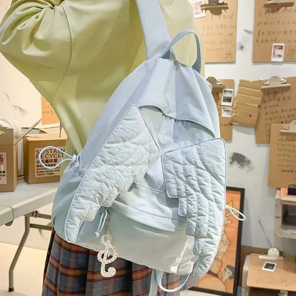 Versatile Angel Wing Backpack Solid Color Large Capacity Nylon Backpack Y2k Style Lightweight Canvas Backpack for Adults Student