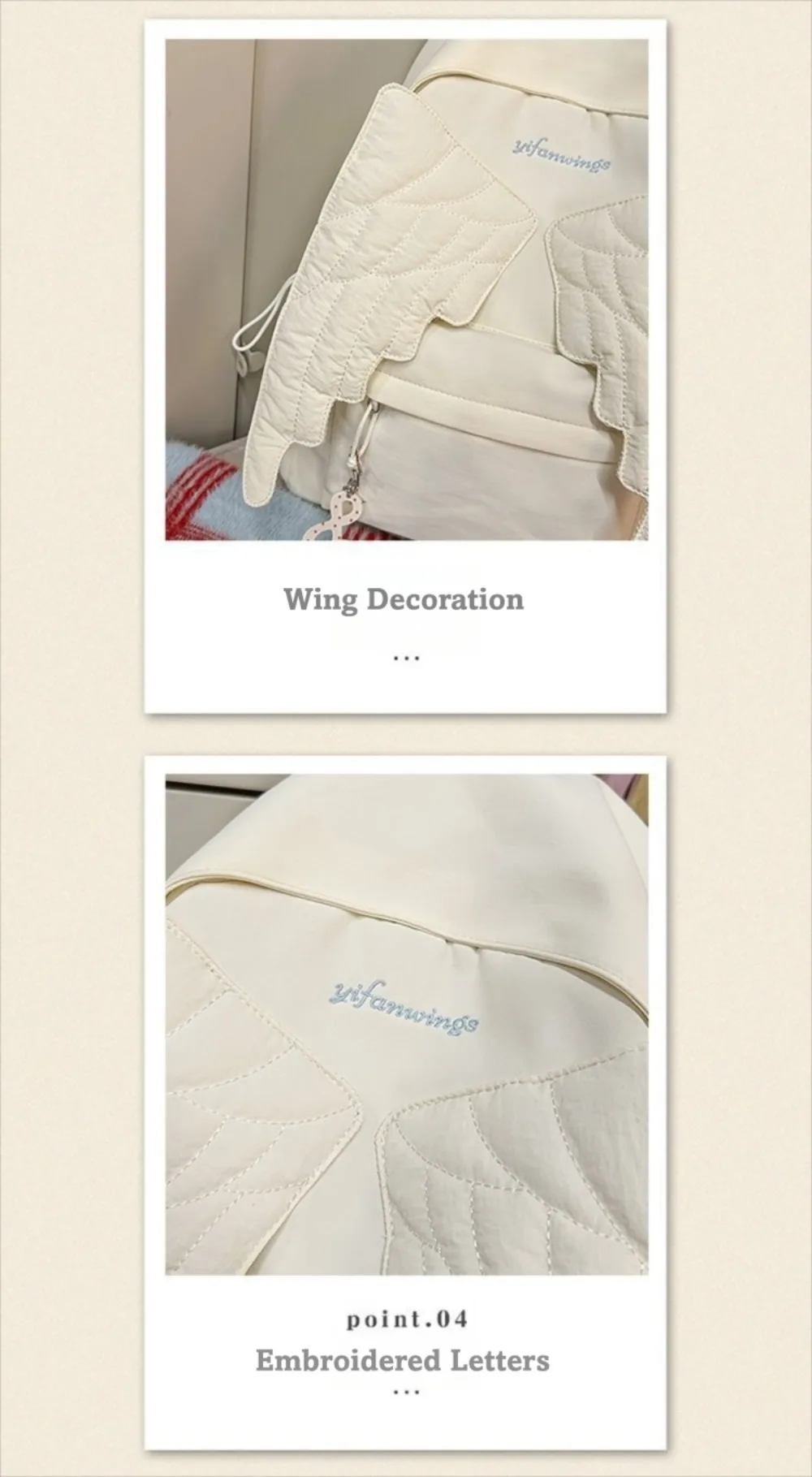 Versatile Angel Wing Backpack Solid Color Large Capacity Nylon Backpack Y2k Style Lightweight Canvas Backpack for Adults Student