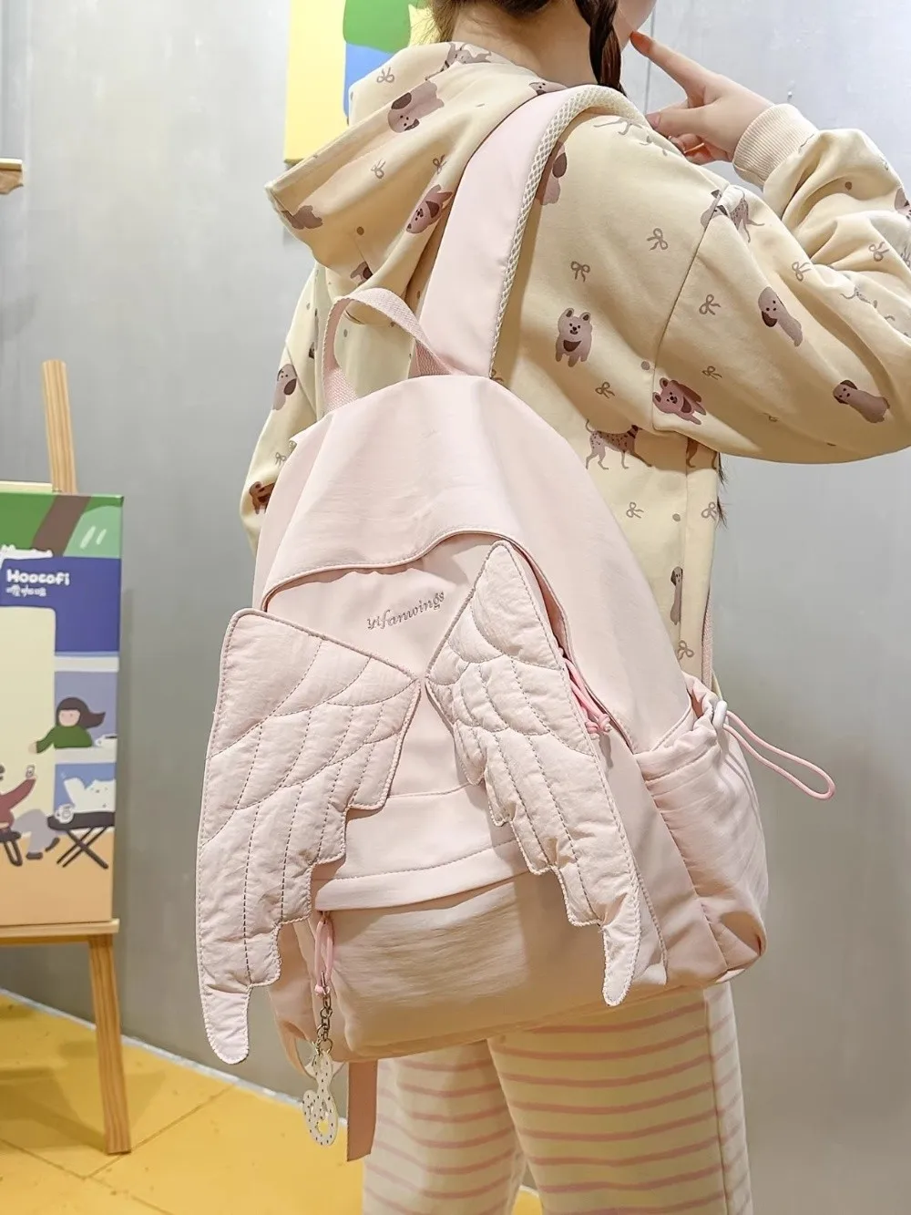 Versatile Angel Wing Backpack Solid Color Large Capacity Nylon Backpack Y2k Style Lightweight Canvas Backpack for Adults Student