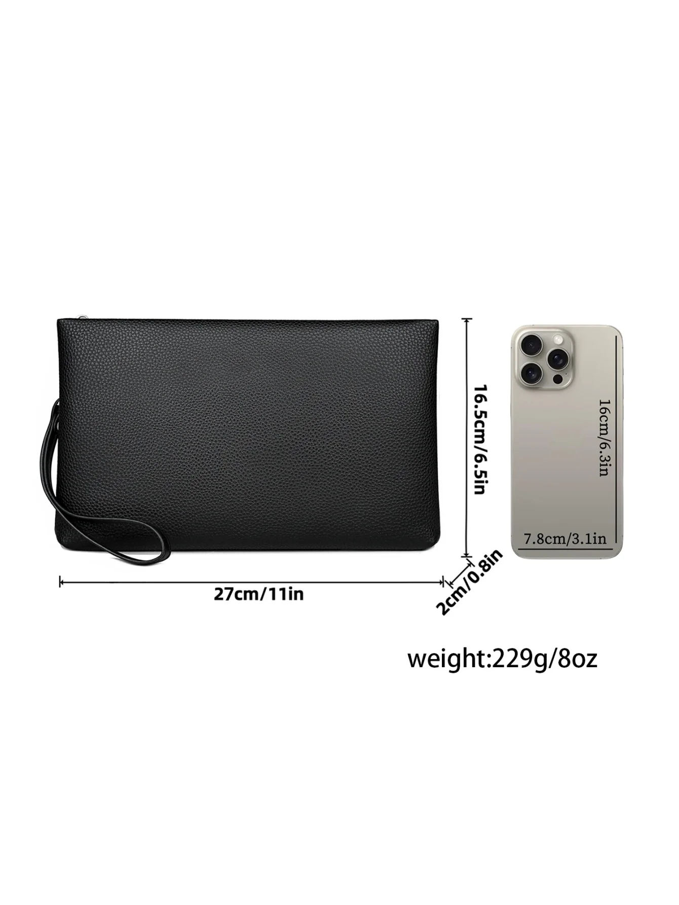Men Pebbled Genuine Leather Wrist Clutch Handbag, Large Capacity Anti-Theft Zipper Hand Purse with 6 Card Slots