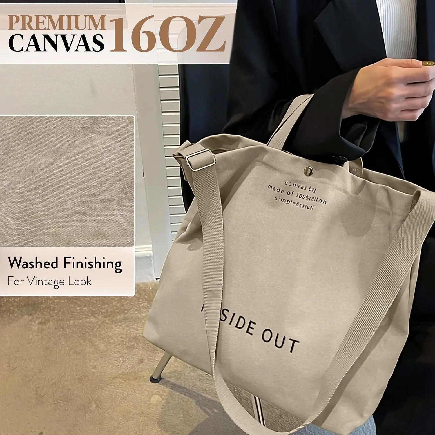 Large Tote Bag for Women, Canvas Bag Women Gift, Fashion Crossbody 16oz 100% Cotton Bag, Large Capacity Shoulder Bag pd