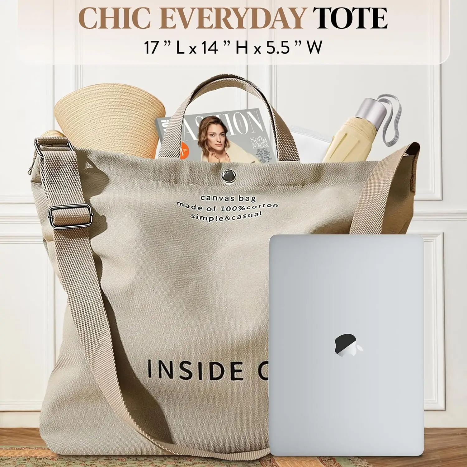 Large Tote Bag for Women, Canvas Bag Women Gift, Fashion Crossbody 16oz 100% Cotton Bag, Large Capacity Shoulder Bag pd