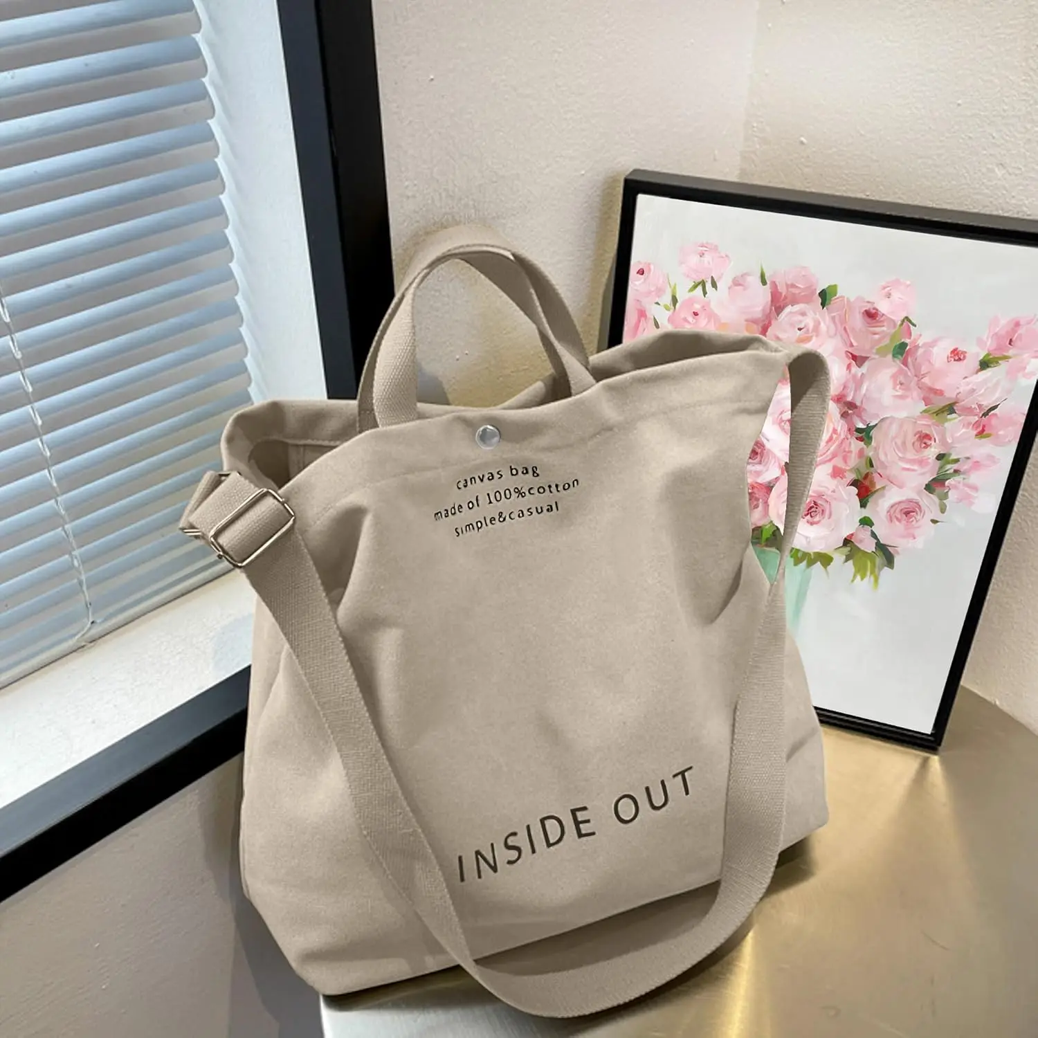 Large Tote Bag for Women, Canvas Bag Women Gift, Fashion Crossbody 16oz 100% Cotton Bag, Large Capacity Shoulder Bag pd