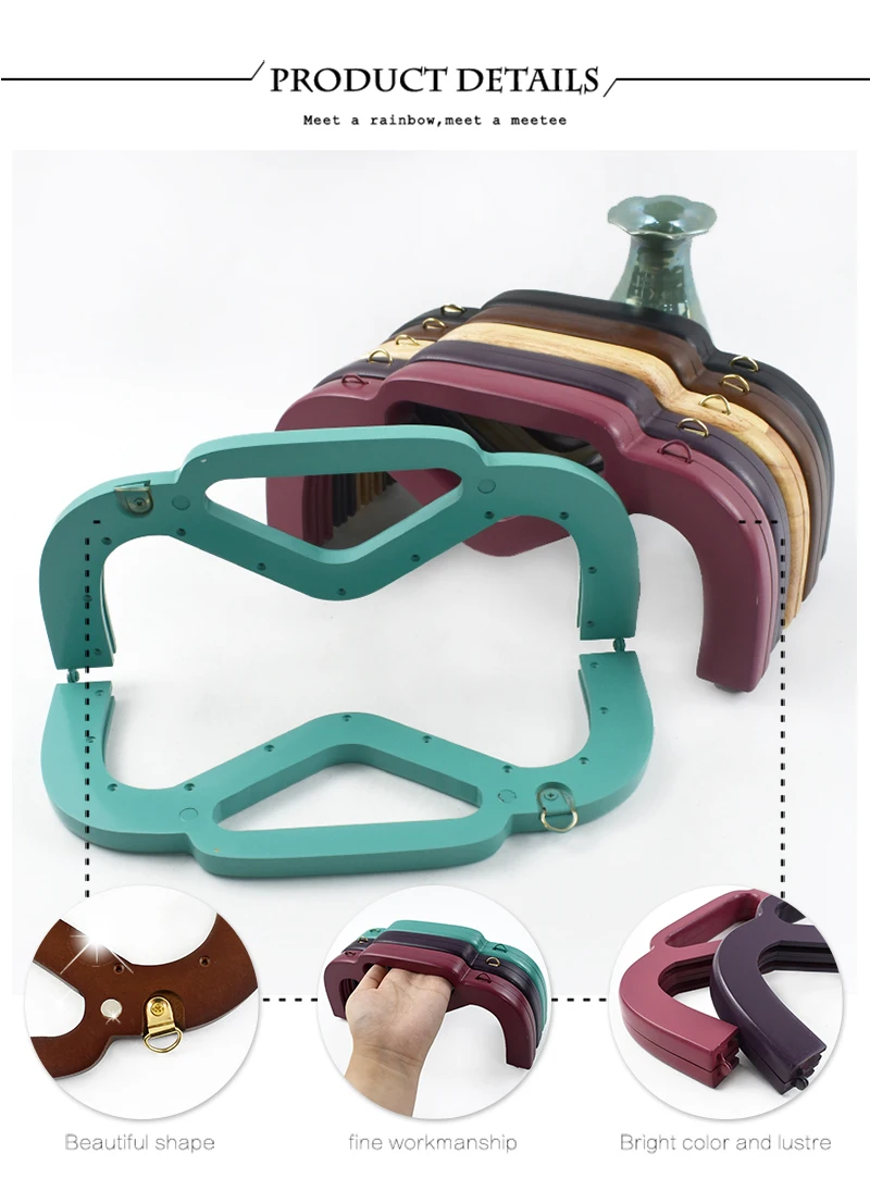 1Pc 25cm Wooden Bag Handle for Purse Frame Wallet Clourse Clip Kiss Clasp Women's Handbag DIY Sewing Bracket Bags Accessories