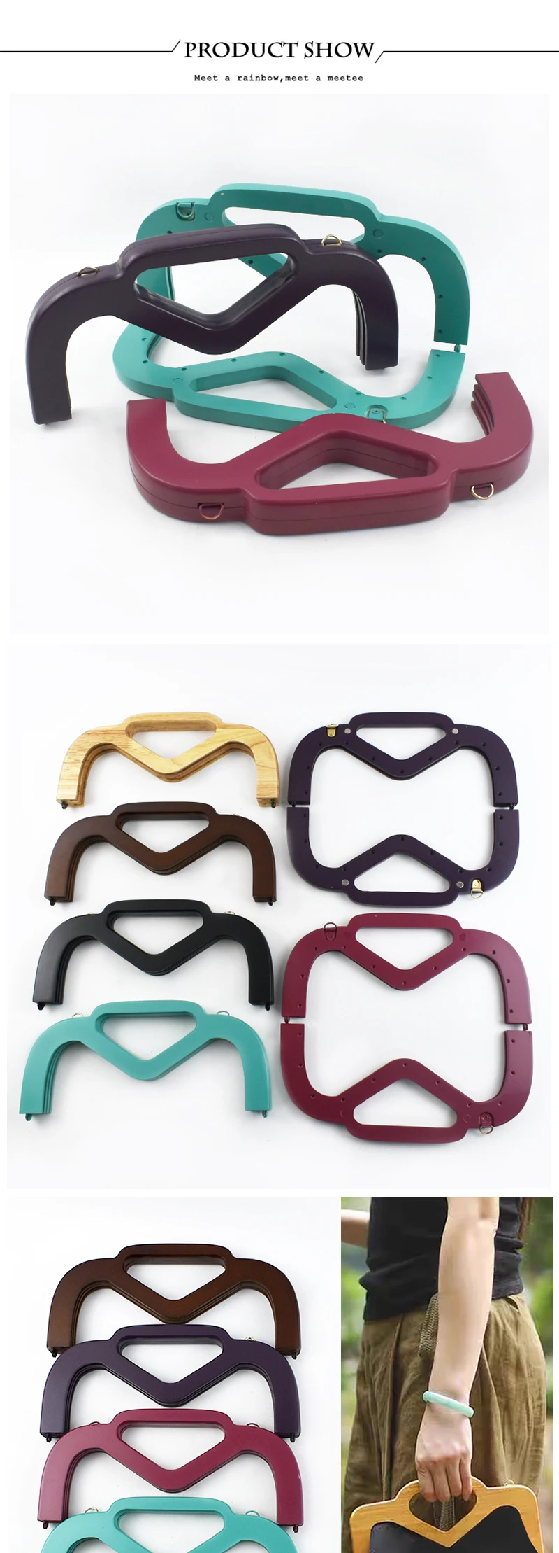 1Pc 25cm Wooden Bag Handle for Purse Frame Wallet Clourse Clip Kiss Clasp Women's Handbag DIY Sewing Bracket Bags Accessories