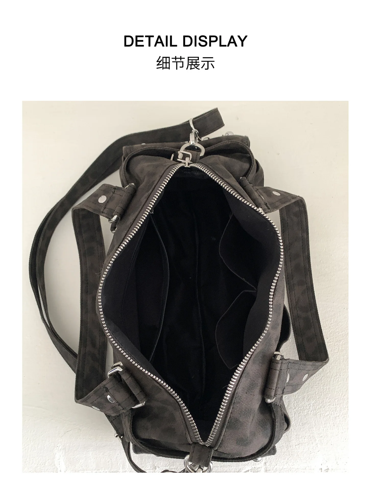 Vintage Leopard Rivet Motorcycle Handbag Barrel Shaped Boston Casual Messenger Bags for Female Shoulder Bag Fashion Ladies Totes