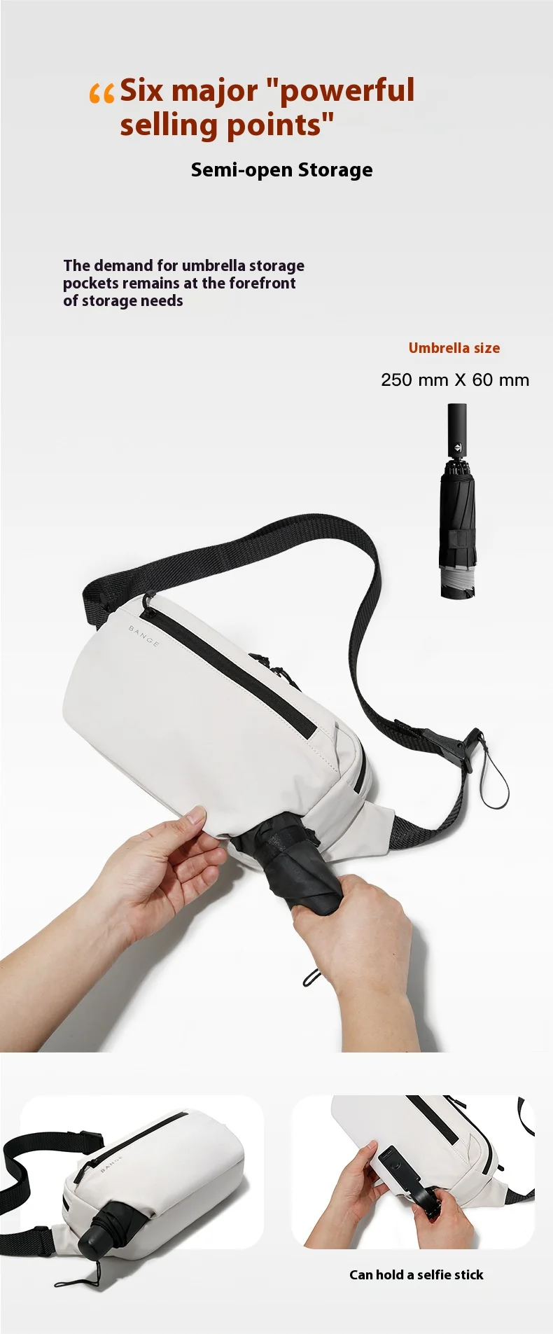 BANGE Waterproof Chest Bag Multi-Carry Modes Sling Crossbody Travel Shoulder Messenger Bag