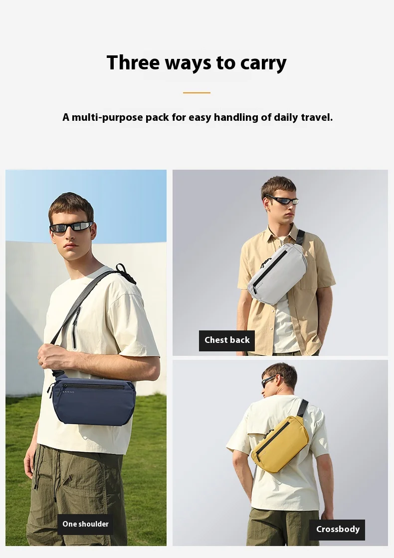 BANGE Waterproof Chest Bag Multi-Carry Modes Sling Crossbody Travel Shoulder Messenger Bag