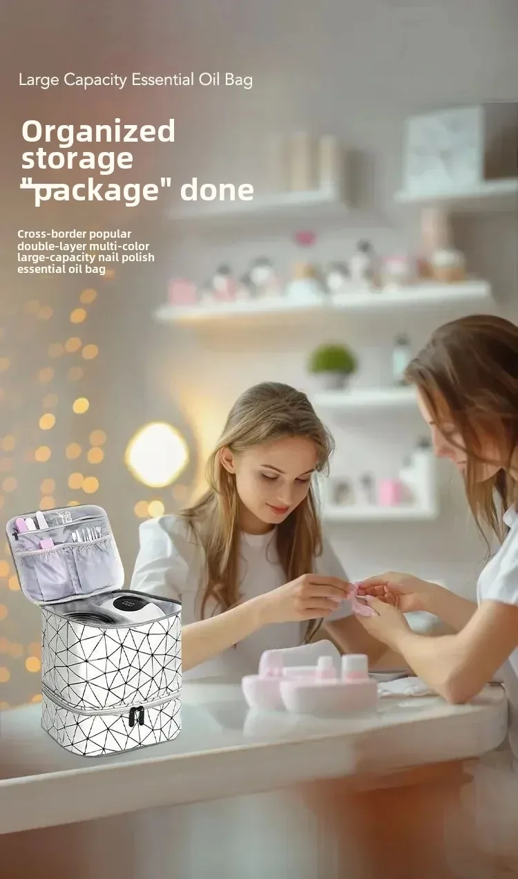Women's Portable Double-layer Nail Polish Storage Bag Organizer Travel Essential Oil Storage Box Multi-function Storage Bag