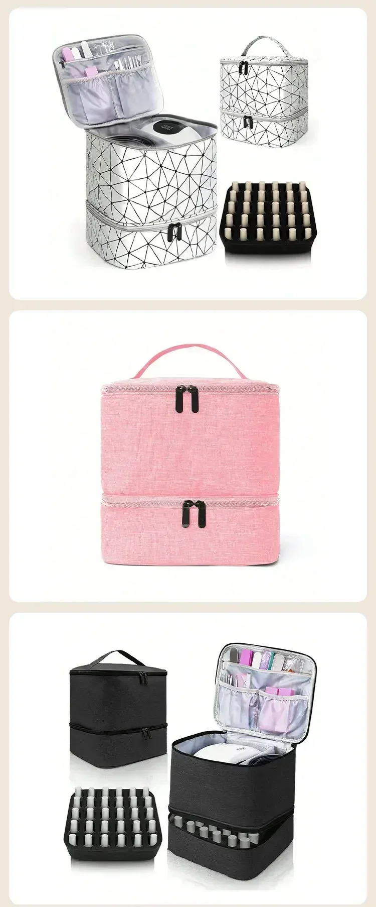 Women's Portable Double-layer Nail Polish Storage Bag Organizer Travel Essential Oil Storage Box Multi-function Storage Bag