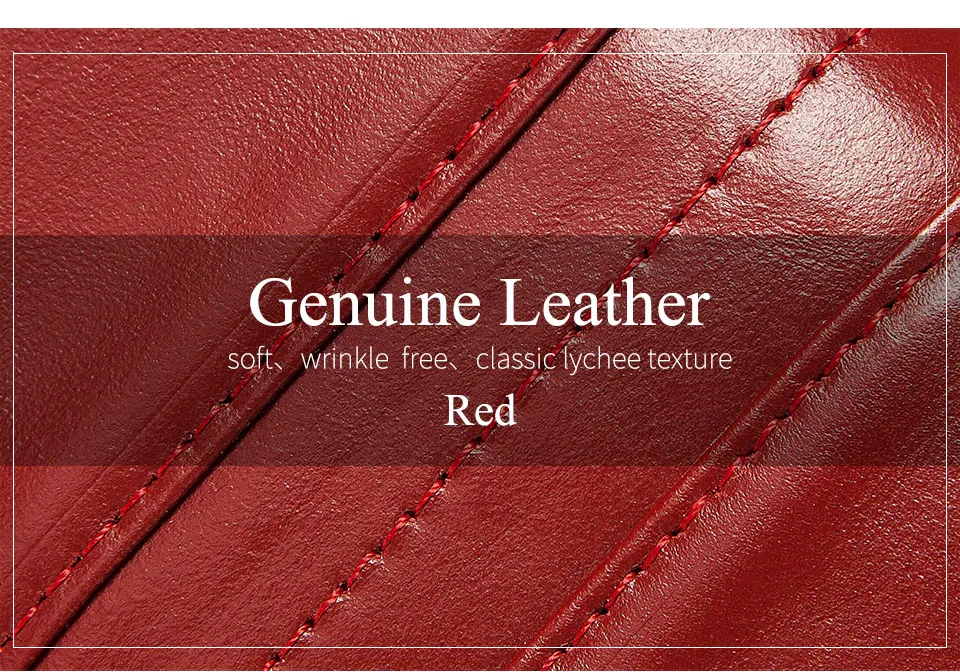 KAVIS Women‘s’ three-folding long wallet RFID large-capacity multi-card credit bag made of cowhide leather