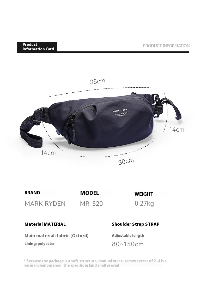 Mark Ryden Waterproof Casual Chest Bag Men Multifunction Anti-theft Men Crossbody Bag New FashionTravel Chest Bag Pack Male