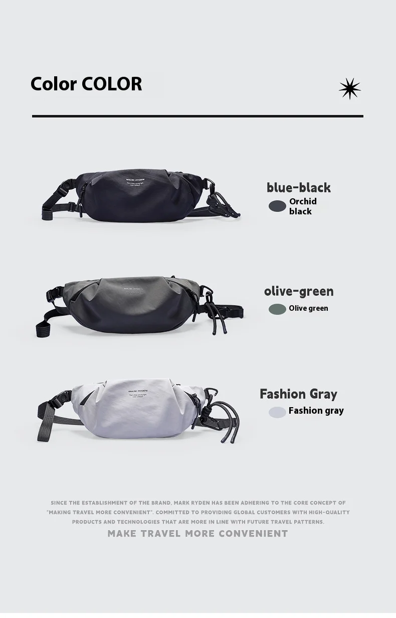 Mark Ryden Waterproof Casual Chest Bag Men Multifunction Anti-theft Men Crossbody Bag New FashionTravel Chest Bag Pack Male