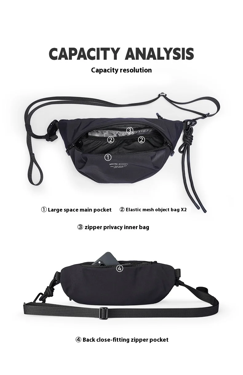 Mark Ryden Waterproof Casual Chest Bag Men Multifunction Anti-theft Men Crossbody Bag New FashionTravel Chest Bag Pack Male