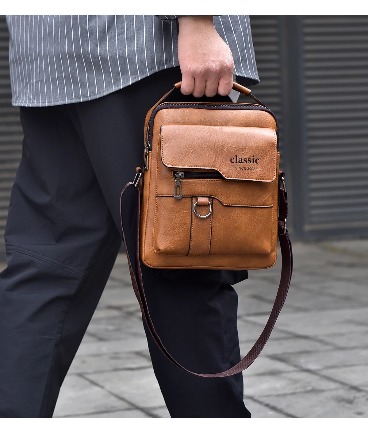 2024 New Luxury Brand Men Crossbody Bag Leather Shoulder Bag For Men Handbags Brown Business Large Capacity Messenger Side Bags