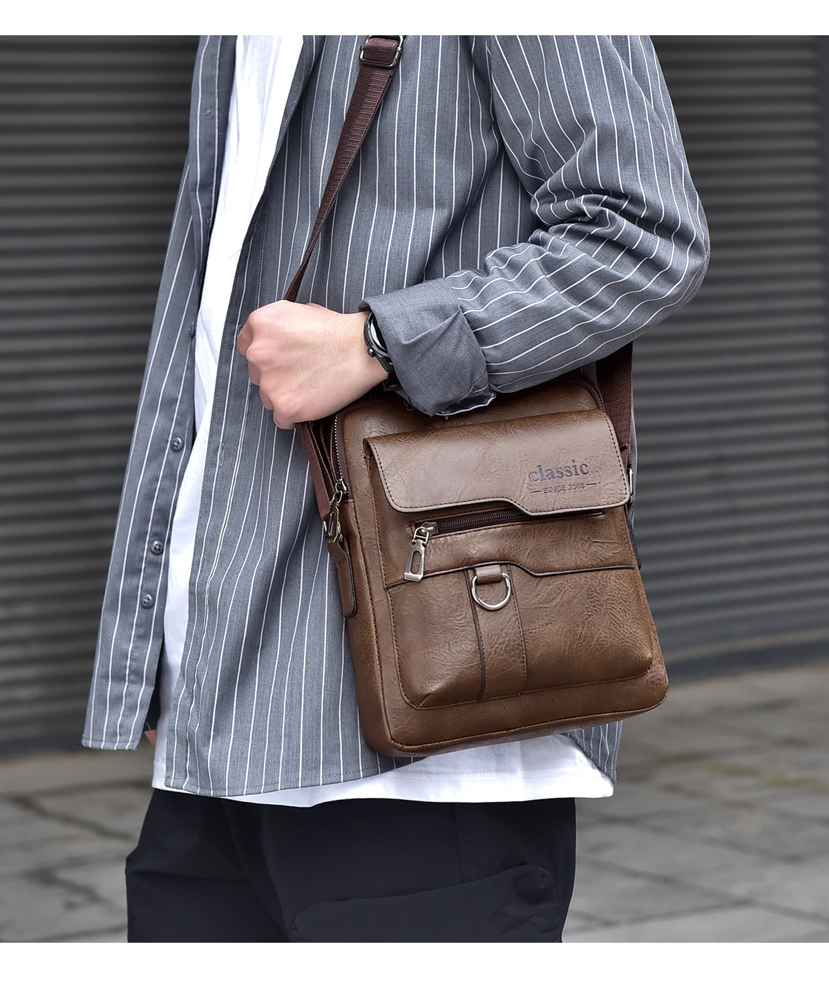 2024 New Luxury Brand Men Crossbody Bag Leather Shoulder Bag For Men Handbags Brown Business Large Capacity Messenger Side Bags