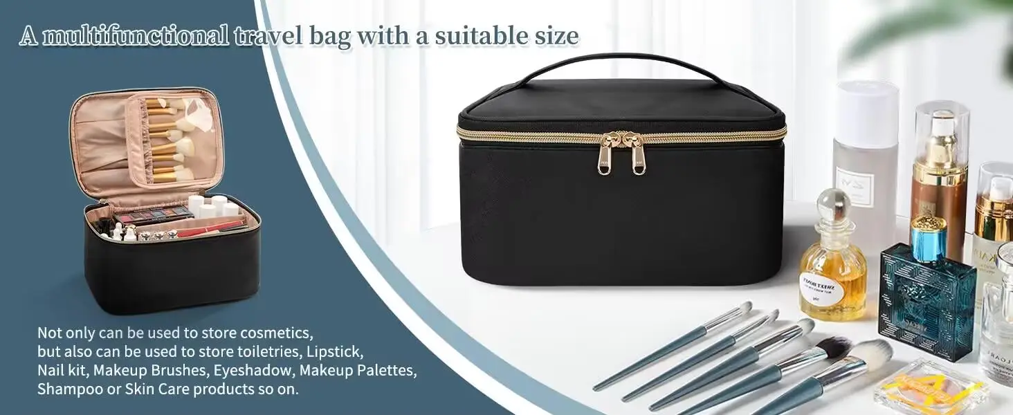 Makeup Bag Portable Cosmetic Bag Large Capacity Travel Makeup Case Organizer Black For Women Toiletry Bag for Girls Traveling