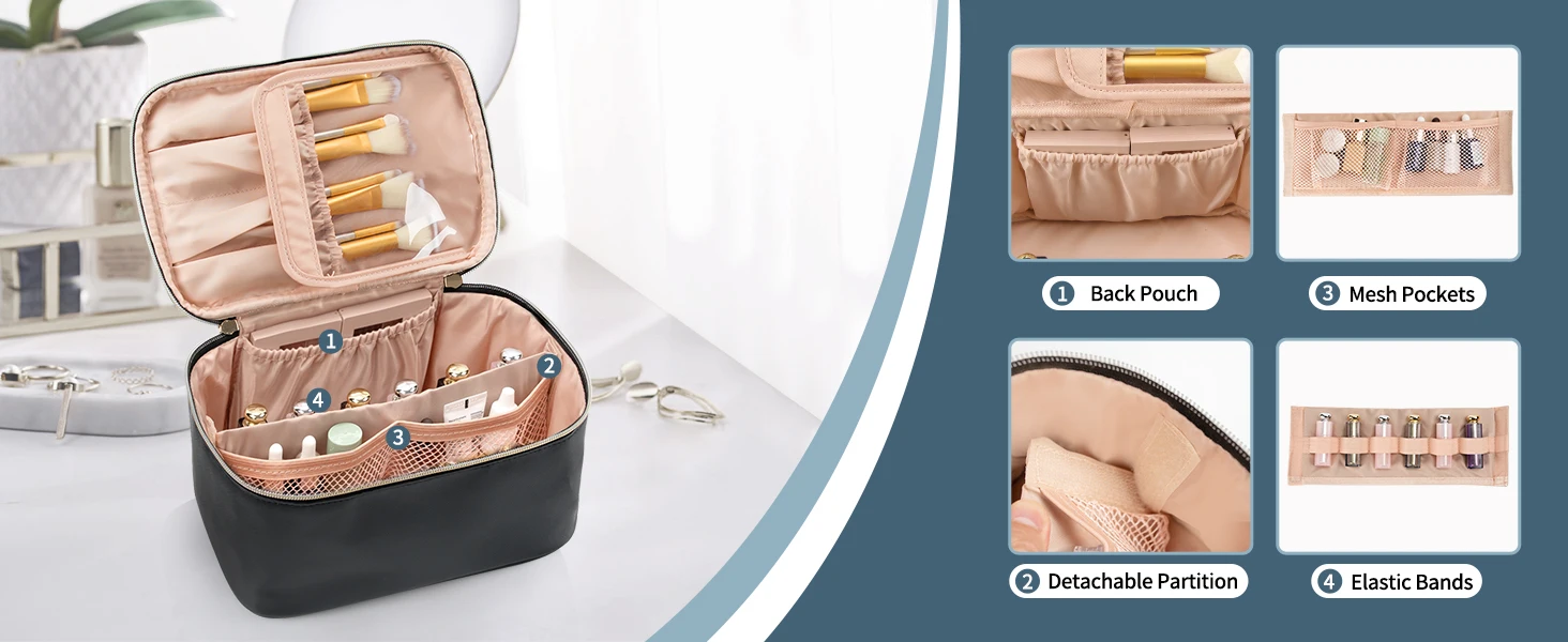 Makeup Bag Portable Cosmetic Bag Large Capacity Travel Makeup Case Organizer Black For Women Toiletry Bag for Girls Traveling