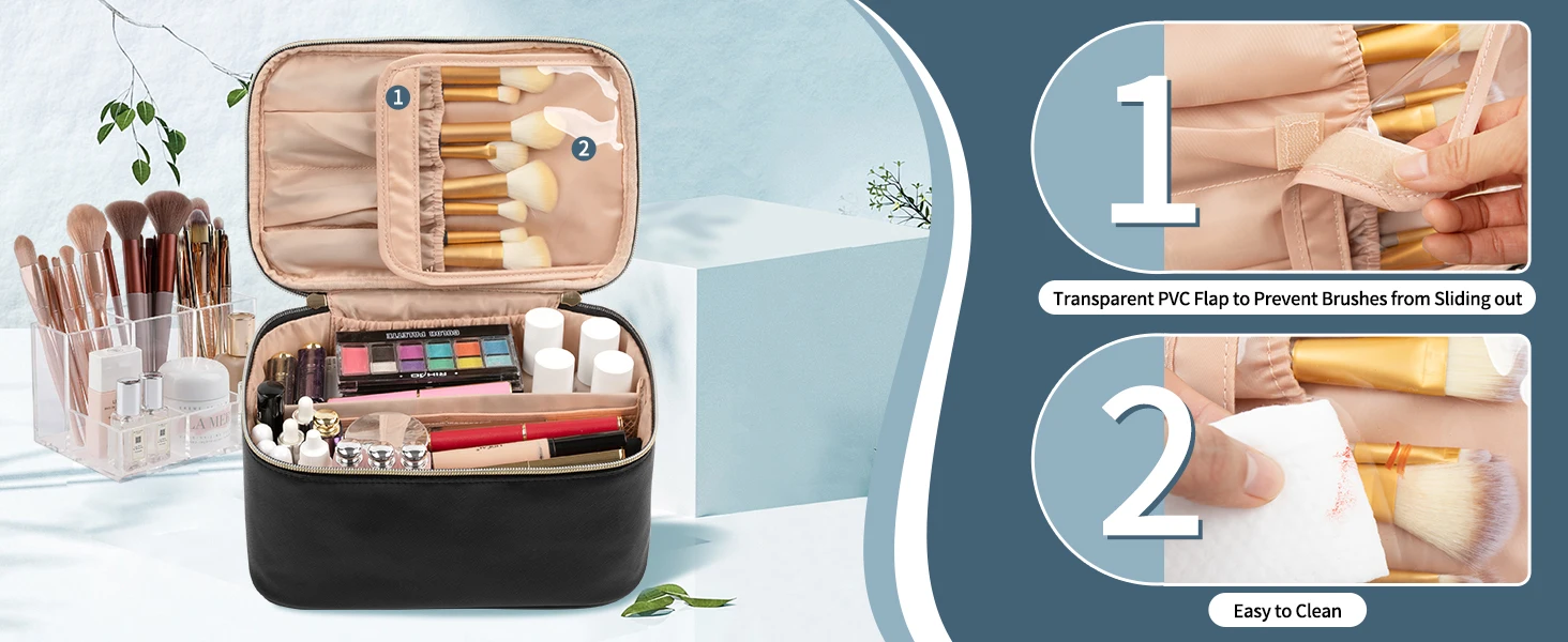 Makeup Bag Portable Cosmetic Bag Large Capacity Travel Makeup Case Organizer Black For Women Toiletry Bag for Girls Traveling