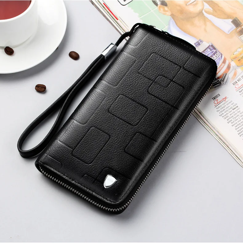Genuine Leather Wallets for Men 2026 Long Zipper Wristlet Clutch Phone Bag Business Card Holder Wallet Brand Murse Coin Purse